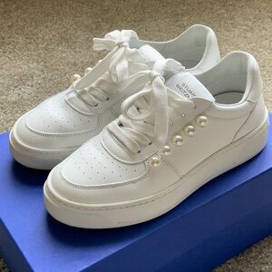 STUART WEITZMAN Women's Courtside Pearl Leather Sneakers In White